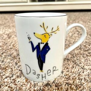 Pottery Barn Santa’s  Reindeer DASHER Mug Christmas Made in Japan Platinum Trim.